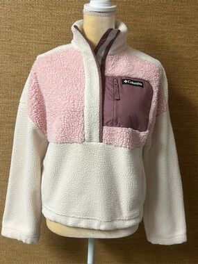 Columbia Lodge Sherpa Pullover Fleece Jacket Women’s Small Dusty Pink Chalk Fig